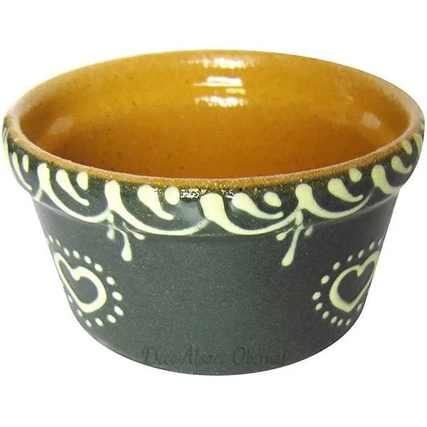 Dark Gray Soufflenheim Ramekin with Ivory Heart decor