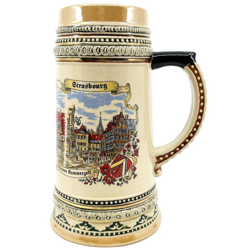 Chope à Bière droite en Faience décor Strasbourg 70 cl