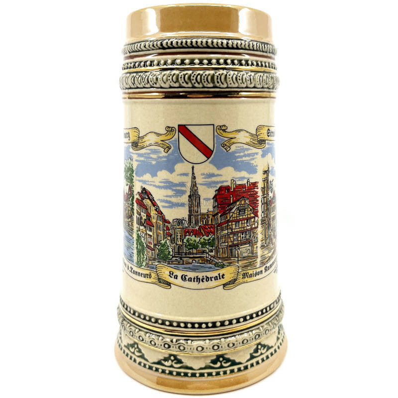 Gerader Bierkrug aus Steingut mit Straßburger Dekor 70 cl
