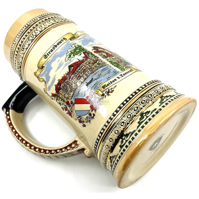 Straight Earthenware Beer Mug decorated with Strasbourg 70 cl