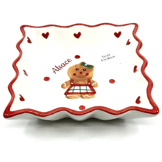 Rectangular ceramic dish decorated with a Gingerbread Man