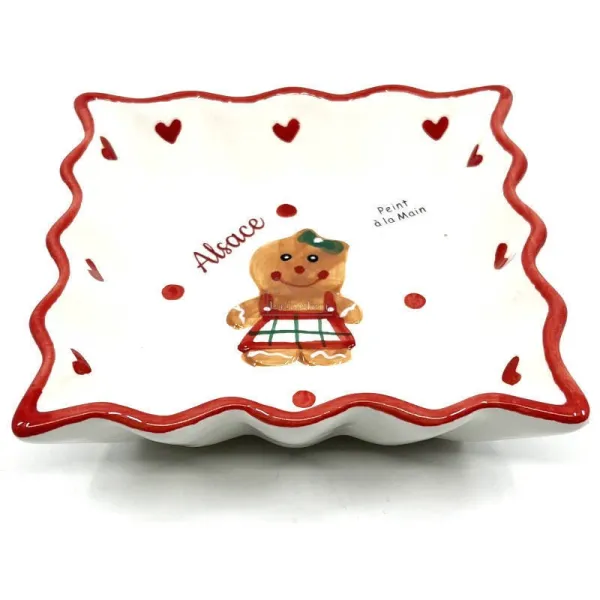 Rectangular ceramic dish decorated with a Gingerbread Man