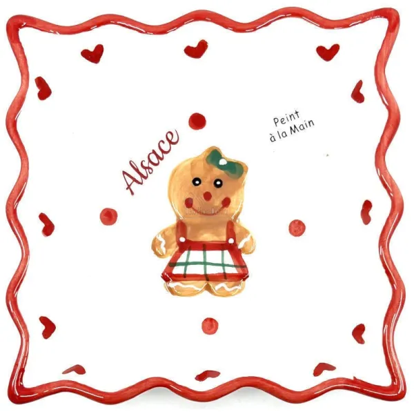 Rectangular ceramic dish decorated with a Gingerbread Man