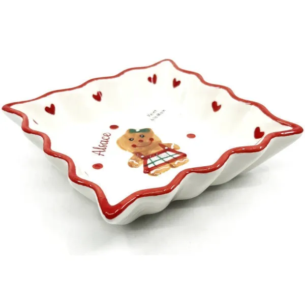 Rectangular ceramic dish decorated with a Gingerbread Man
