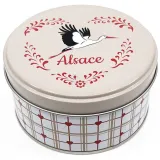 Boite en métal ronde 10 cm décor Cigogne d'Alsace