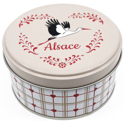 10 cm round metal tin Alsace stork design
