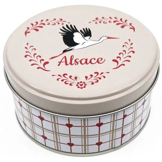 Boite en métal ronde 10 cm décor Cigogne d'Alsace