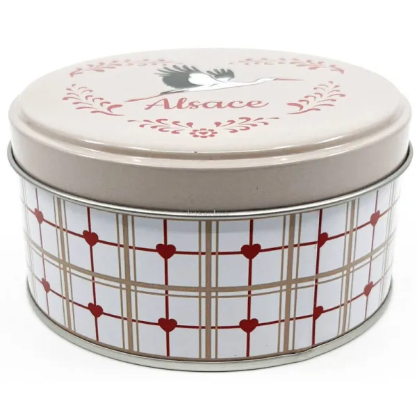 Boite en métal ronde 10 cm décor Cigogne d'Alsace