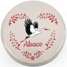 10 cm round metal tin Alsace stork design