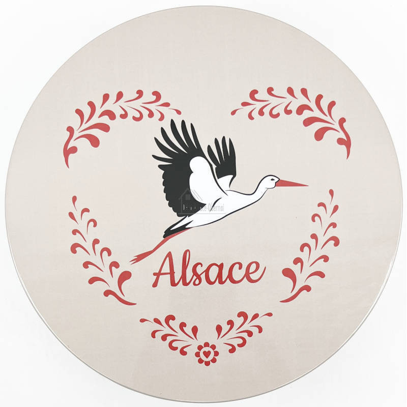 18.5 cm round metal tin Alsace stork design
