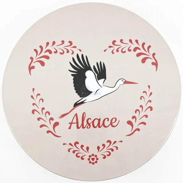 Boite en métal ronde 18,5 cm décor Cigogne d'Alsace