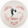 18.5 cm round metal tin Alsace stork design