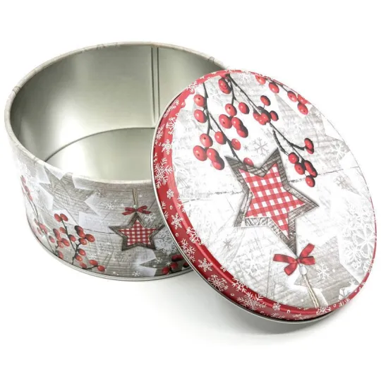 Ronde metalen doos 14 cm met decor Kerstmagie in de Elzas