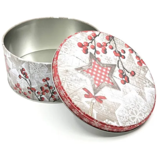Rond blikken doos 17 cm met Kersttoverij in de Elzas