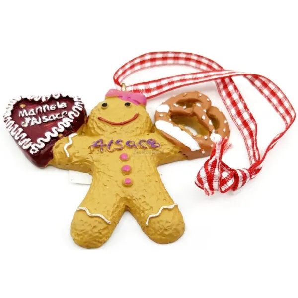 Mannele hanging decoration with pretzel and Alsace heart