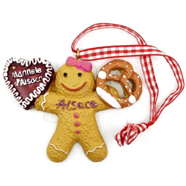 Hängeleuchte Mannele mit Brezel und Herz aus dem Elsass