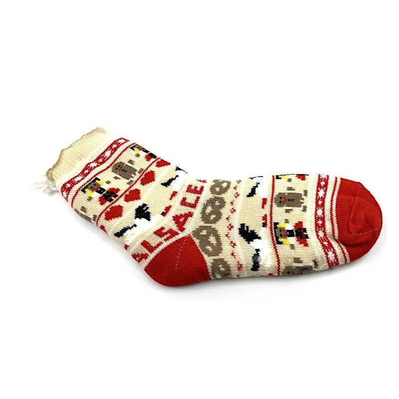 Gefütterte Hausschuhsocken mit Elsass-Dekor und Störchen Größe L