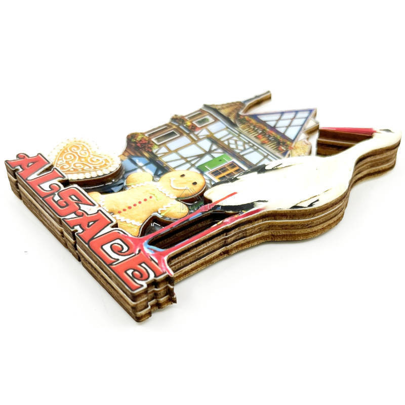 Dekorativer Magnet aus lackiertem Holz mit Relief Elsässisches Haus