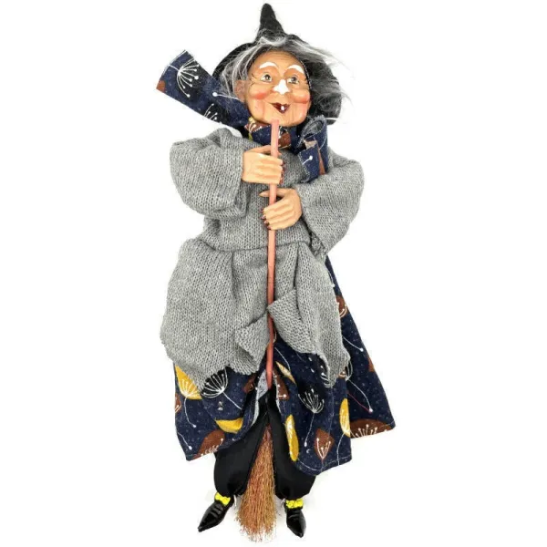 Sorcière d'Alsace avec Gilet gris robe bleue 30 cm