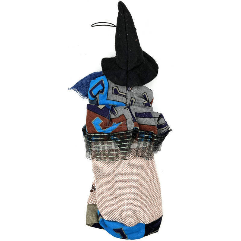 Sorcière d'Alsace bleu multi-couleur avec sac à provision 32 cm