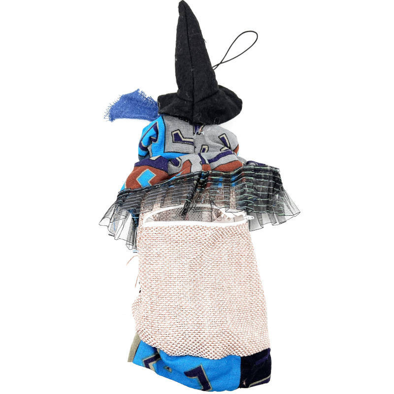 Sorcière d'Alsace bleu multi-couleur avec sac à provision 32 cm