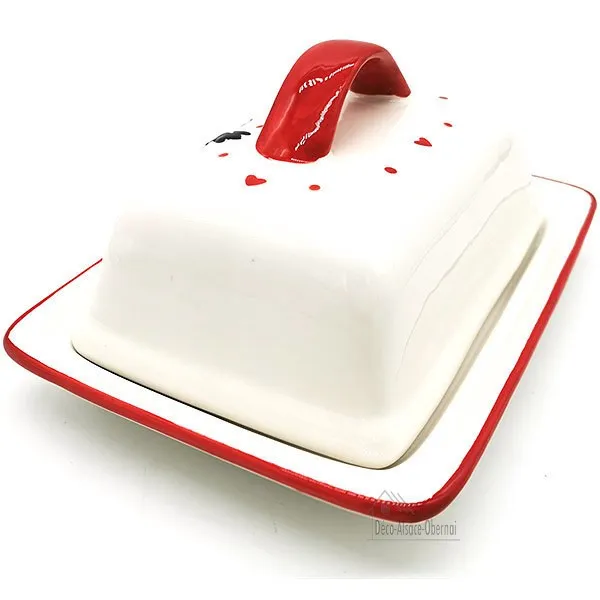 Keramik Butterdose Dekor Storch aus Elsass