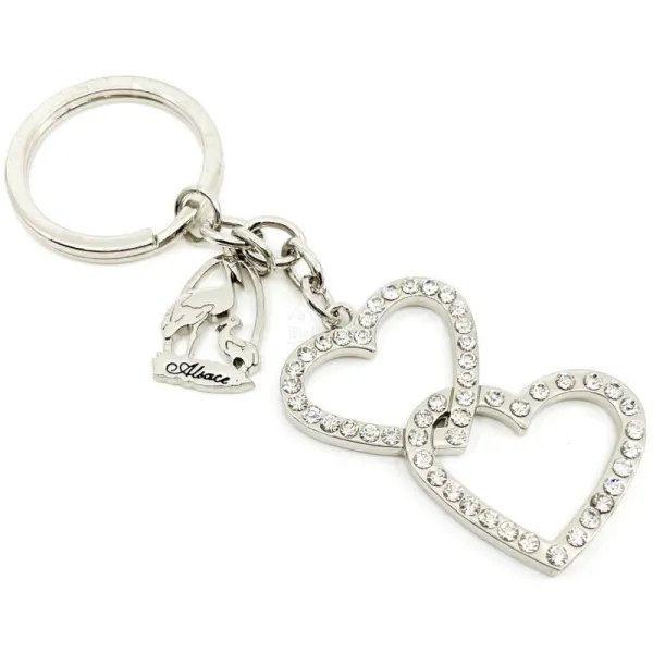 Double metal key ring Heart Alsace with Strass