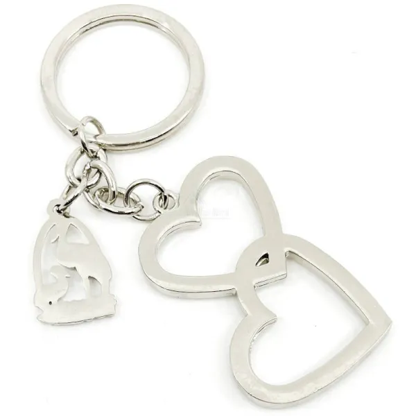 Porte Clé métal double Coeur Alsace avec Strass