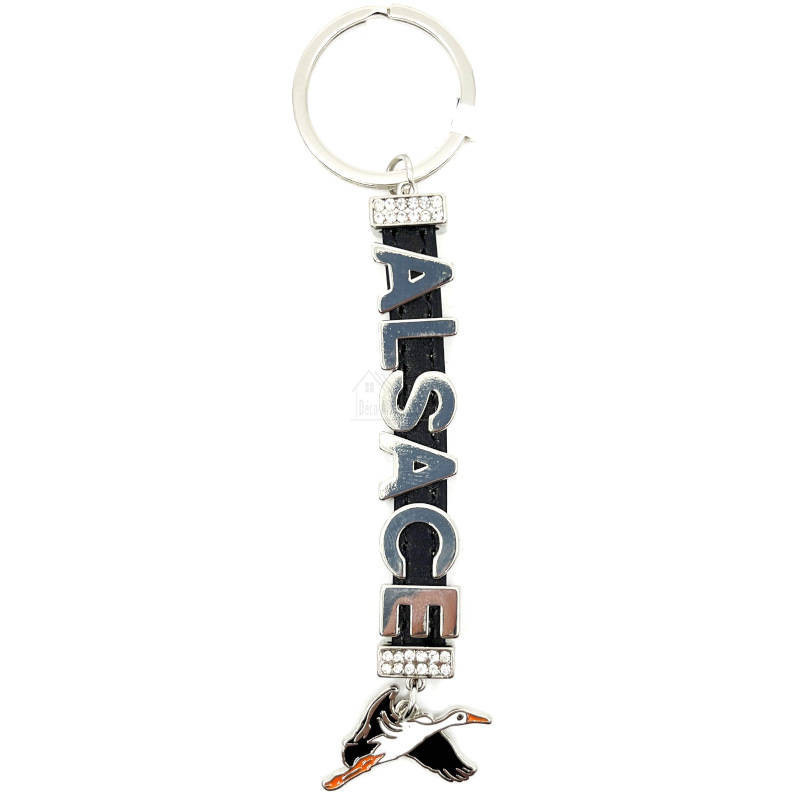 Keyring marked Alsace and Stork with Strass