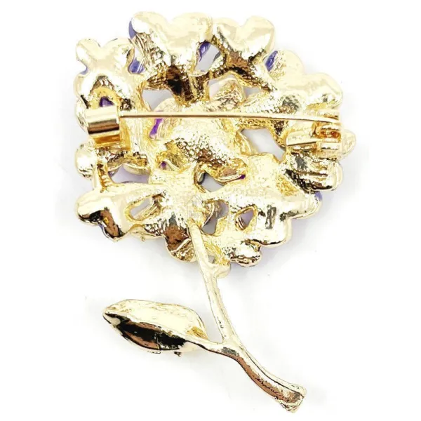 Broche Fantaisie dorée Bourgeons de Fleurs mauves
