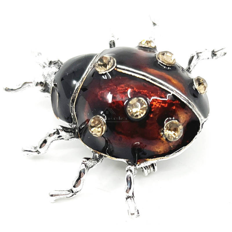 Silver-plated Ladybird Brooch with rhinestones