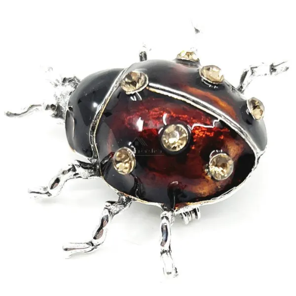 Broche Fantaisie argentée Coccinelle à Strass
