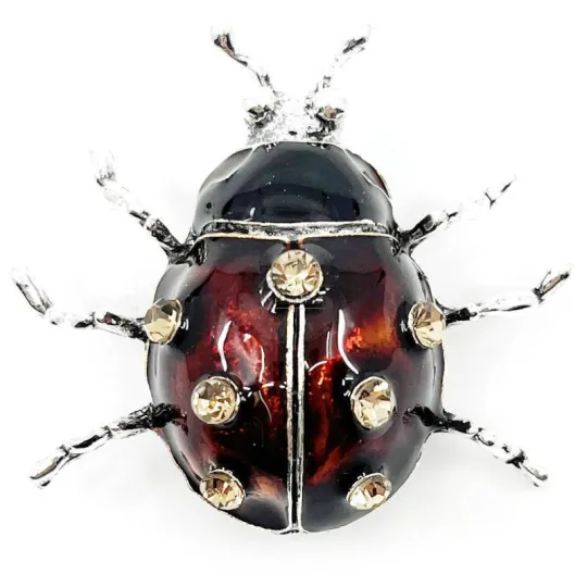 Broche Fantaisie argentée Coccinelle à Strass