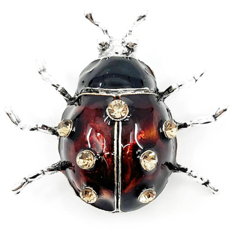 Silberne Fantasie-Brosche Marienkäfer mit Strasssteinen