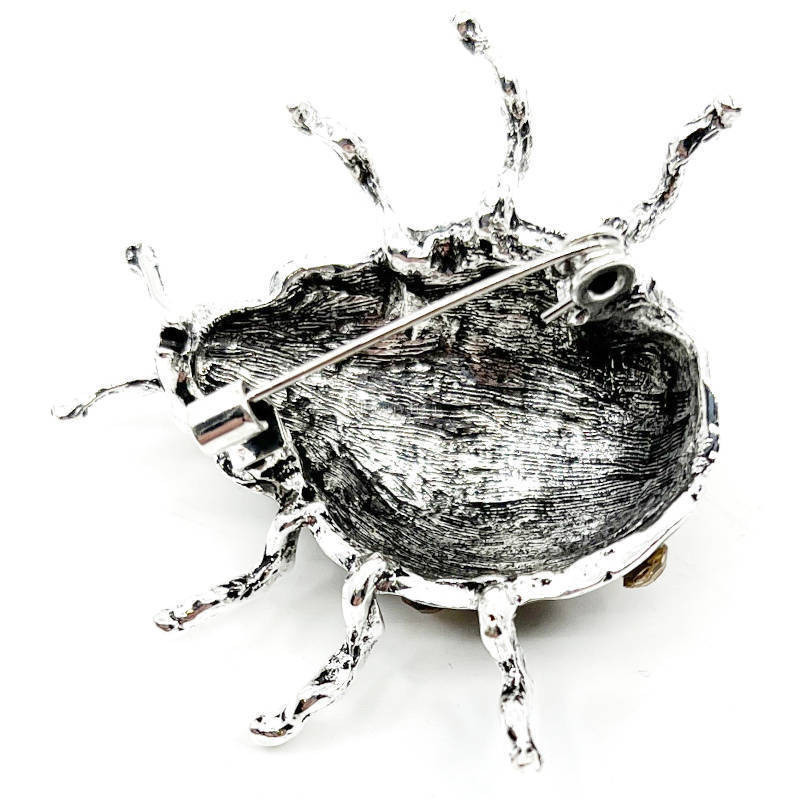 Silver-plated Ladybird Brooch with rhinestones
