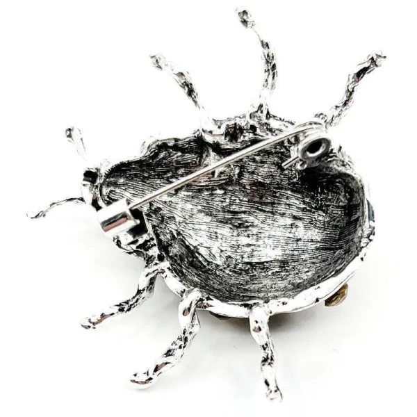 Silberne Fantasie-Brosche Marienkäfer mit Strasssteinen