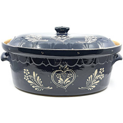 Große Baeckeoffe-Terrine blau von Soufflenheim Herz 47 cm