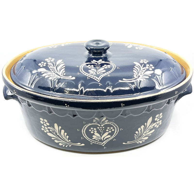 Große Baeckeoffe-Terrine blau von Soufflenheim Herz 47 cm