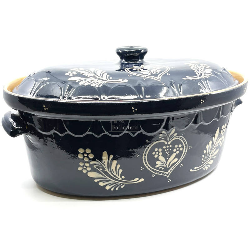 Große Baeckeoffe-Terrine blau von Soufflenheim Herz 47 cm
