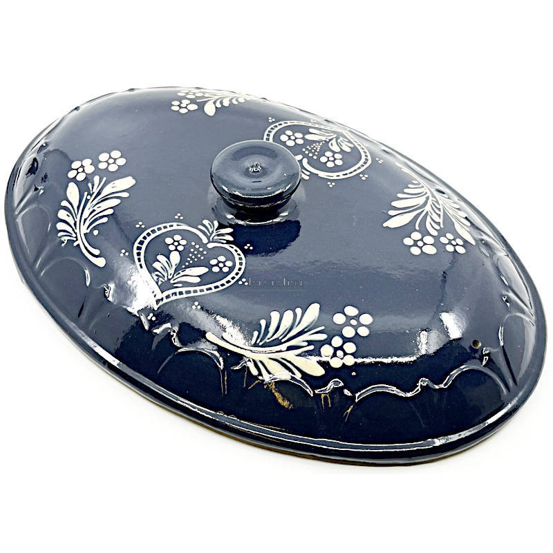 Große Baeckeoffe-Terrine blau von Soufflenheim Herz 47 cm
