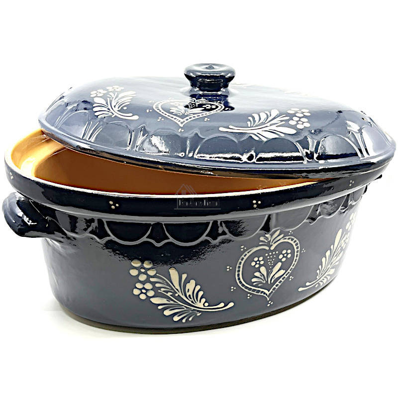 Große Baeckeoffe-Terrine blau von Soufflenheim Herz 47 cm