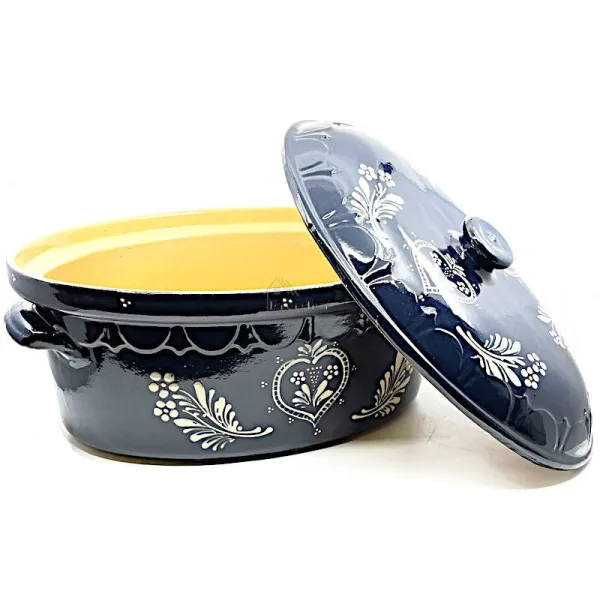Große Baeckeoffe-Terrine blau von Soufflenheim Herz 47 cm