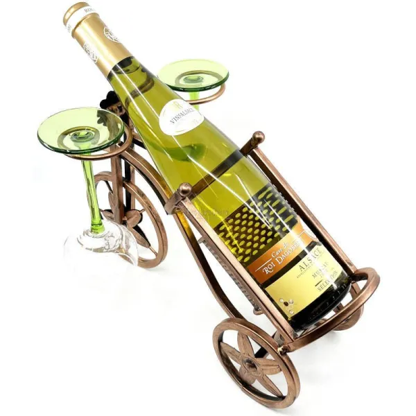 Wine Rack with Bottle and 2 Metal Glasses
