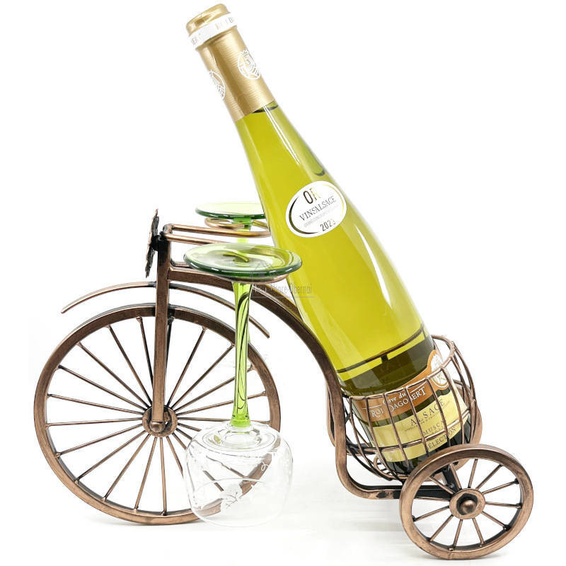 Bicycle Wine Rack with Bottle and 2 Metal Glasses
