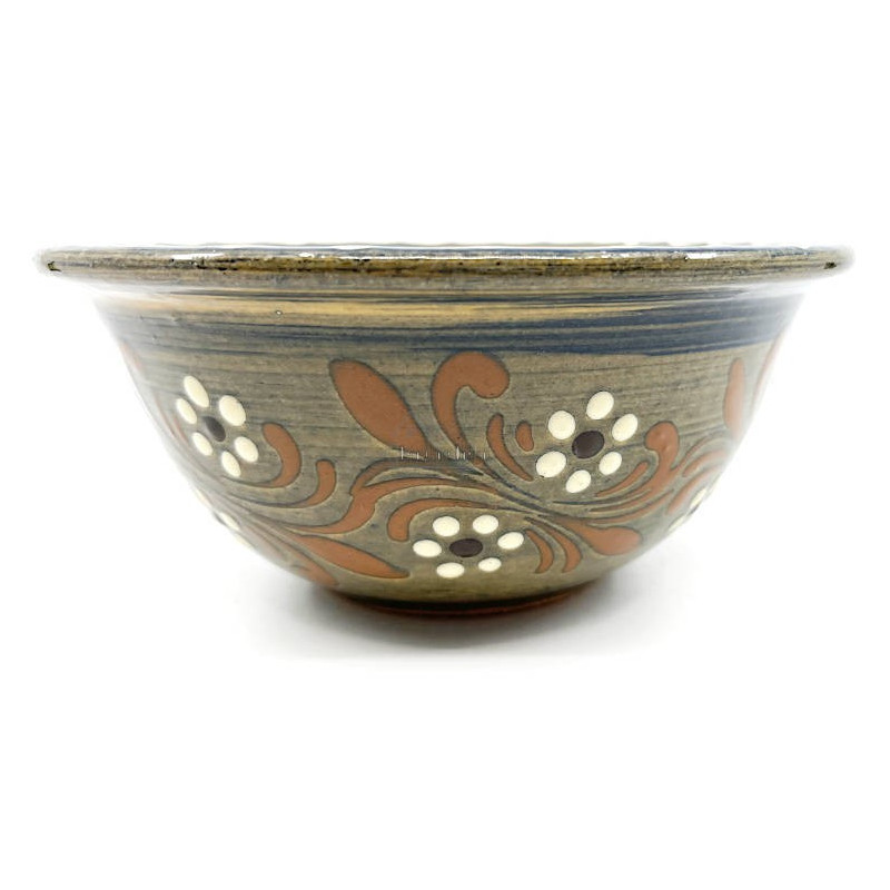 Soufflenheim Blue Brush Salad Bowl with Daisy decoration