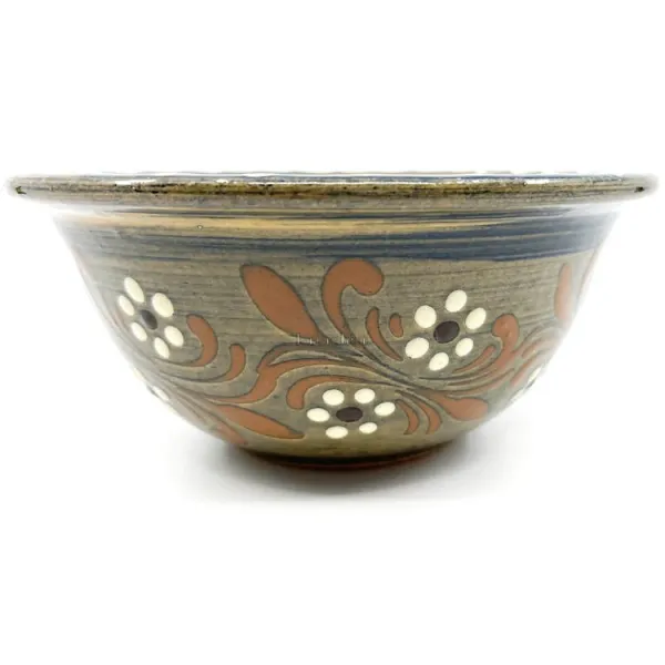 Soufflenheim Blue Brush Salad Bowl with Daisy decoration