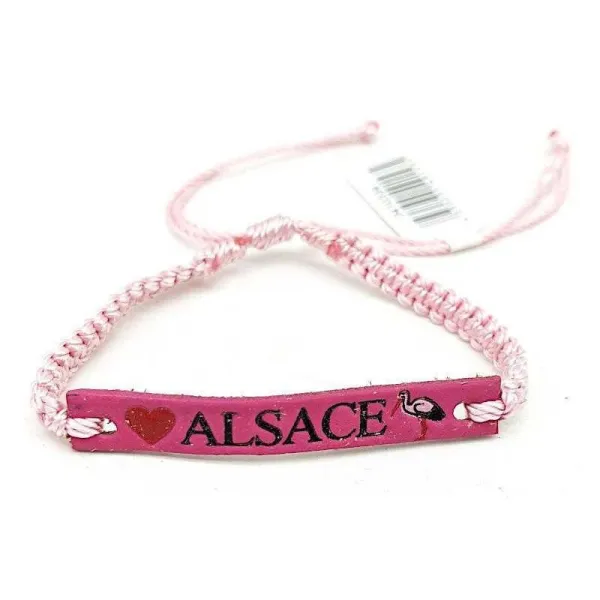 Ausgefallenes rosa Schiebearmband Alsace Cigogne Leder
