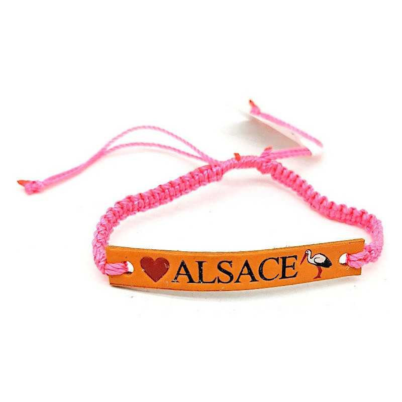 Bracelet coulissant Rose Fluo fantaisie Cuir Alsace Cigogne