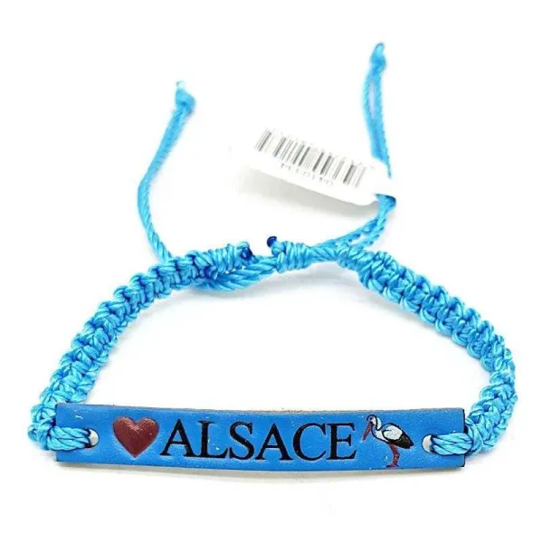 Ausgefallenes blaues Schiebearmband Alsace Cigogne Leder