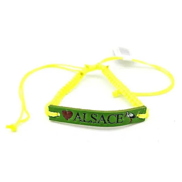 Ausgefallenes fluoreszierendes gelbes Schiebearmband Alsace Cigogne Leder